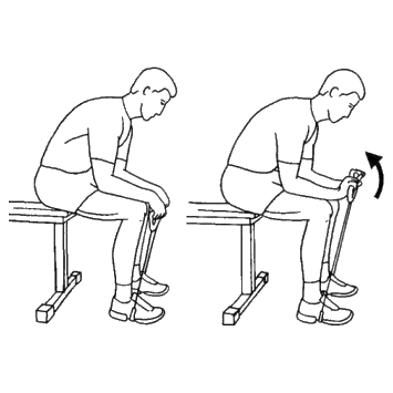 Illustration af siddende håndledsstræk med elastik