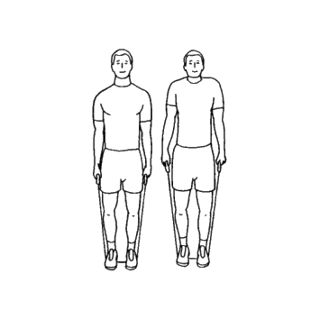 Illustration af stående skulderløft med elastik