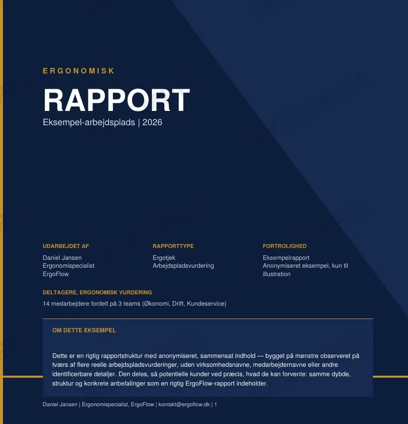 Eksempel på forside af ergonomisk rapport