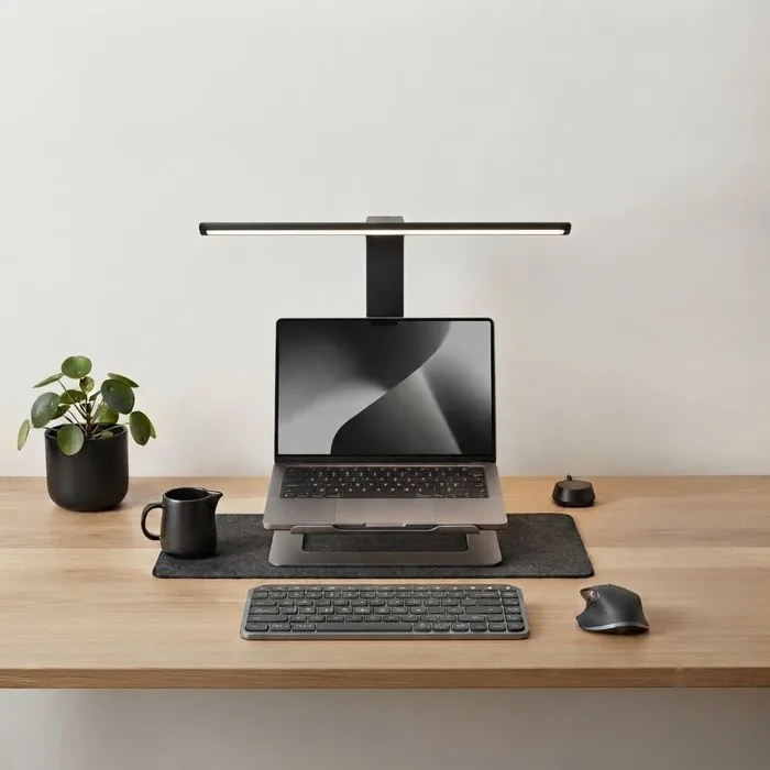 Laptop med overhead-arbejdslys